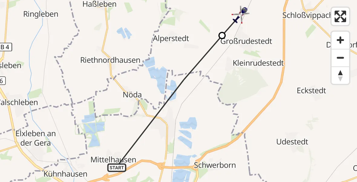Flugroute Polizeihubschrauber Erfurt - Großrudestedt, 14 September 2026, 08:11