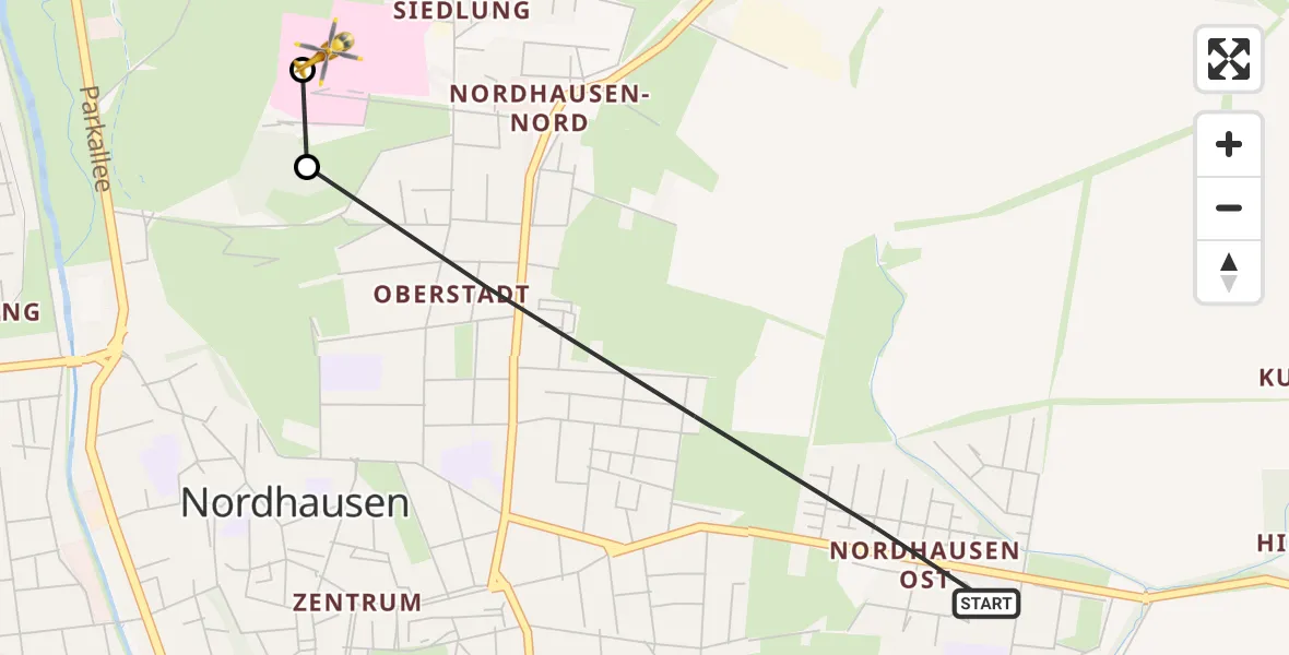 Flugroute Rettungshubschrauber Nordhausen - Südharz Hospital Nordhausen, 14 September 2026, 08:15