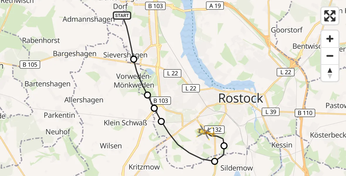 Flugroute Ambulanzhubschrauber Rostock - Rostock, 14 September 2026, 08:21