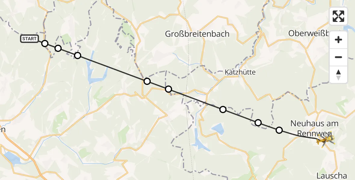 Flugroute Rettungshubschrauber Schleusingen - Neuhaus am Rennweg, 14 September 2026, 08:30