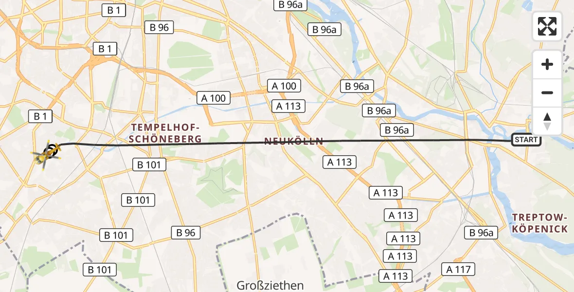 Flugroute Rettungshubschrauber Berlin - Charité Clinic Benjamin Franklin Campus, 14 September 2026, 08:31