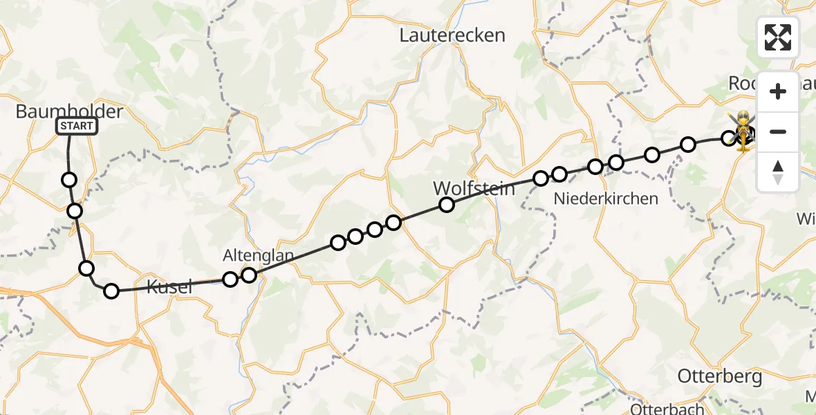 Flugroute Rettungshubschrauber Baumholder - Rockenhausen, 14 September 2026, 08:31