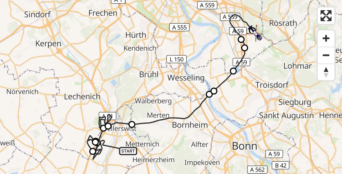 Flugroute Polizeihubschrauber Weilerswist - Köln Bonn Flughafen, 14 September 2026, 08:33