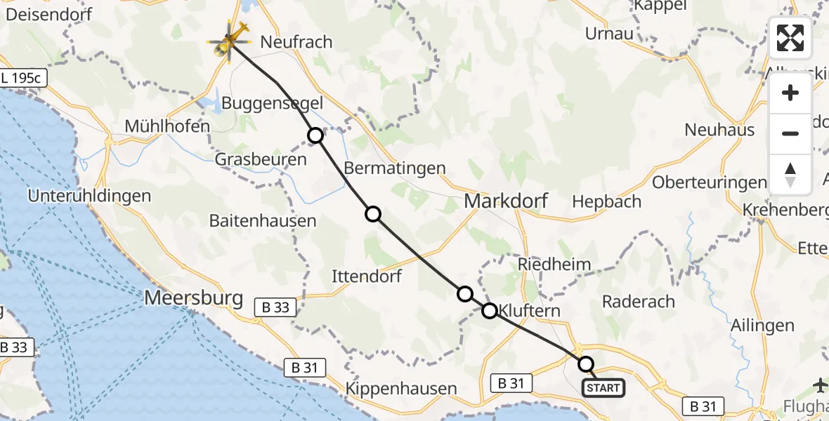 Flugroute Rettungshubschrauber Friedrichshafen Hospital - Salem, 14 September 2026, 08:36