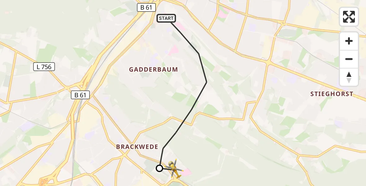 Flugroute Rettungshubschrauber Bielefeld - Luftrettungszentrum Bielefeld, 14 September 2026, 08:42