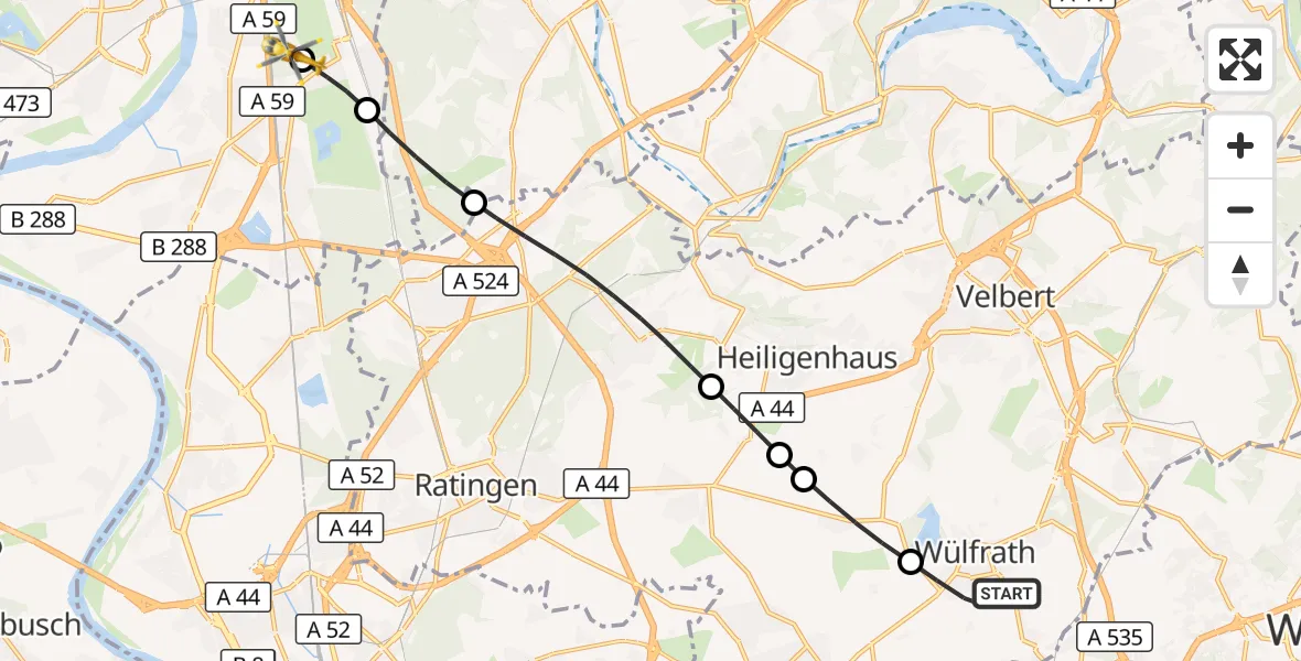 Flugroute Rettungshubschrauber Wülfrath - Sana Clinic Duisburg Hubschrauberlandeplatz, 14 September 2026, 08:58