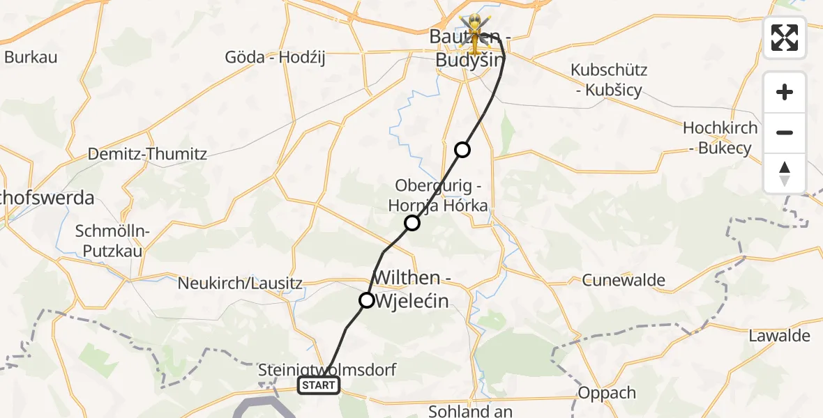 Flugroute Rettungshubschrauber Steinigtwolmsdorf - Bautzen, 14 September 2026, 09:02