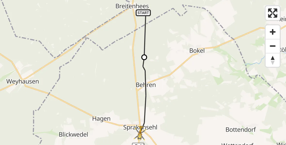 Flugroute Rettungshubschrauber Wrestedt - Sprakensehl, 14 September 2026, 09:05