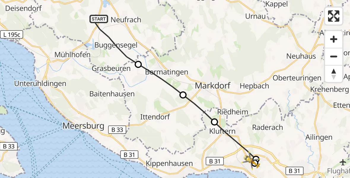 Flugroute Rettungshubschrauber Salem - Friedrichshafen Hospital, 14 September 2026, 09:06