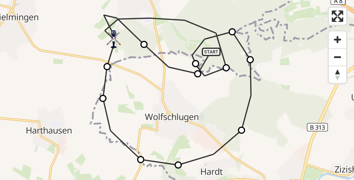 Flugroute Polizeihubschrauber Neuhausen auf den Fildern - Neuhausen auf den Fildern, 14 September 2026, 09:10