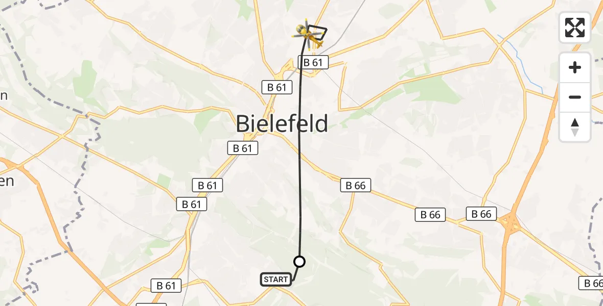 Flugroute Rettungshubschrauber Luftrettungszentrum Bielefeld - Bielefeld, 14 September 2026, 09:16