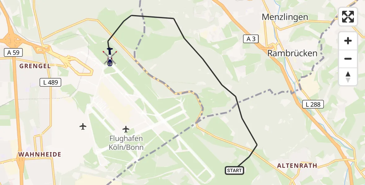 Flugroute Polizeihubschrauber Köln Bonn Flughafen - Köln Bonn Flughafen, 14 September 2026, 09:19