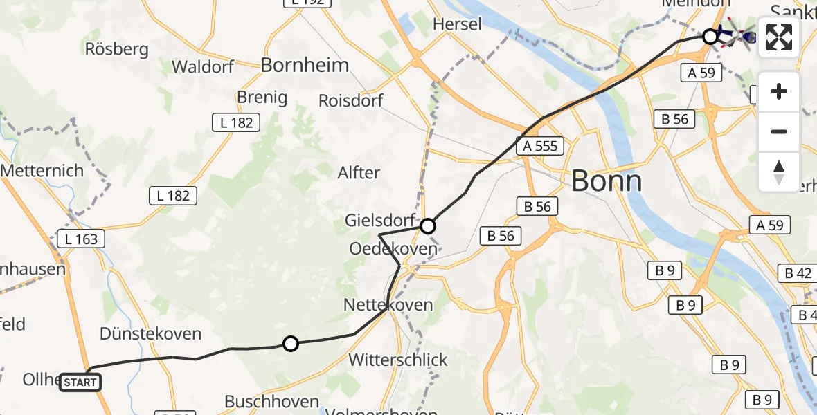 Flugroute Polizeihubschrauber Swisttal - Sankt Augustin, 14 September 2026, 09:24