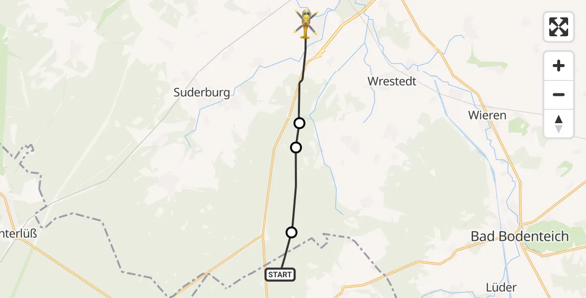 Flugroute Rettungshubschrauber Sprakensehl - Uelzen, 14 September 2026, 09:43