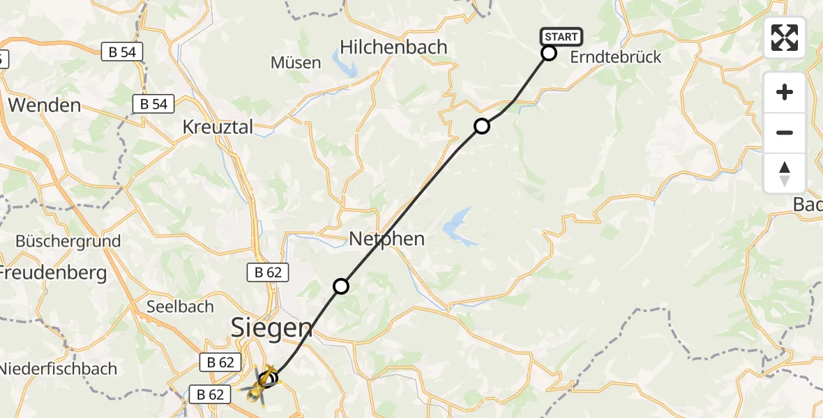 Flugroute Rettungshubschrauber Erndtebrück - Evangelisches Jung-Stilling Hospital, 14 September 2026, 09:47