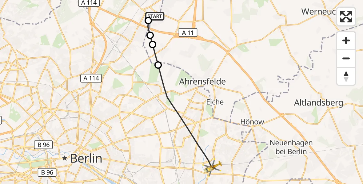Flugroute Rettungshubschrauber Helios Clinic Berlin-Buch - Berlin, 14 September 2026, 09:53