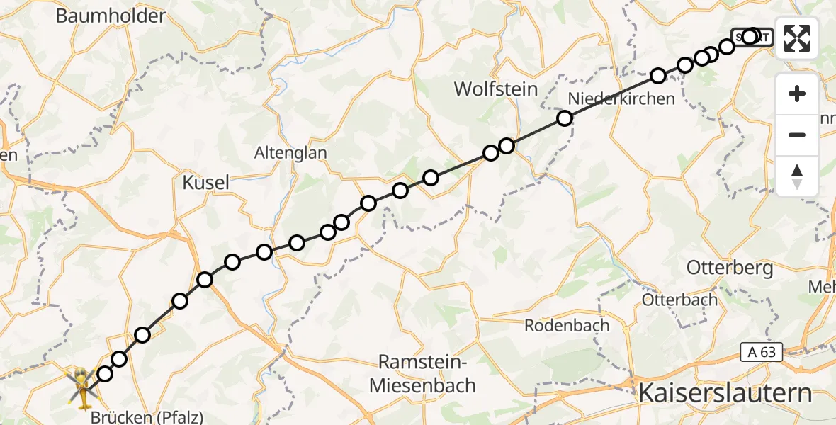 Flugroute Rettungshubschrauber Rockenhausen - Altenkirchen, 14 September 2026, 09:54