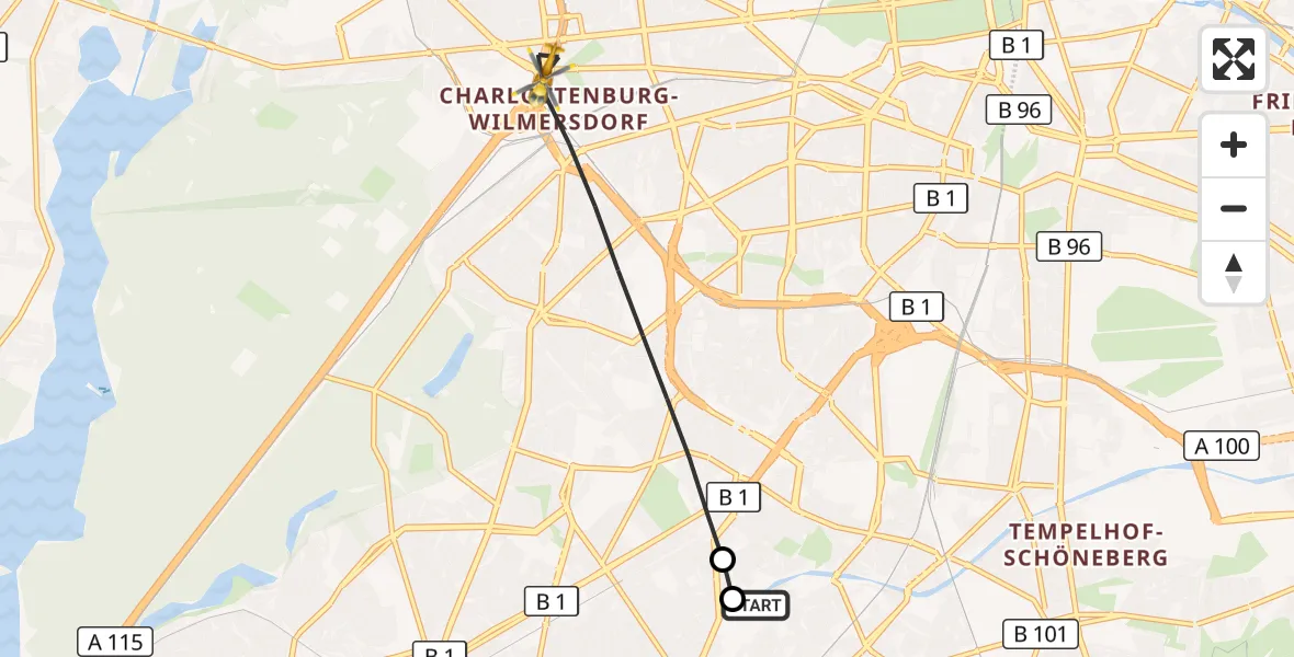 Flugroute Rettungshubschrauber Charité Clinic Benjamin Franklin Campus - Berlin, 14 September 2026, 09:59