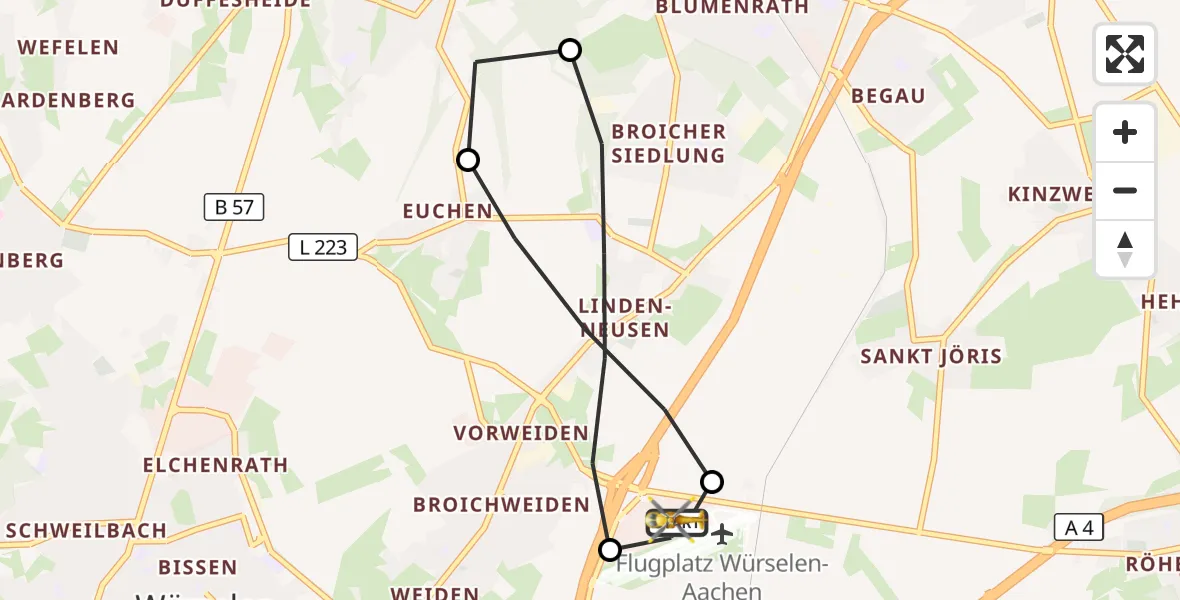 Flugroute Rettungshubschrauber Aachen-Merzbrück Flughafen - Aachen-Merzbrück Flughafen, 14 September 2026, 10:00