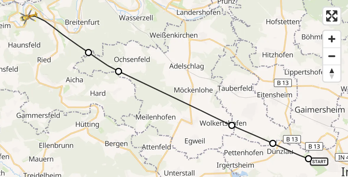 Flugroute Rettungshubschrauber Ingolstadt Hospital - Dollnstein, 14 September 2026, 10:04
