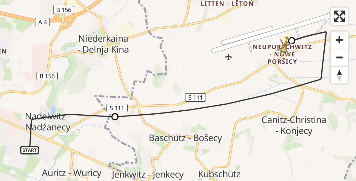 Flugroute Rettungshubschrauber Bautzen - Bautzen Flugplatz, 14 September 2026, 10:17