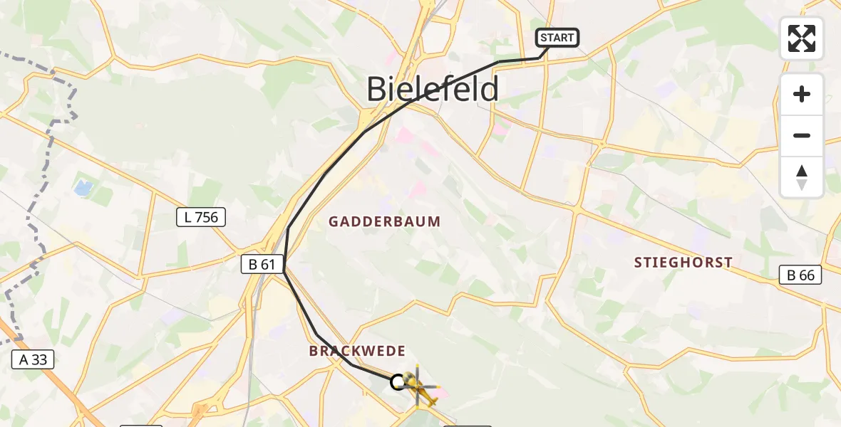 Flugroute Rettungshubschrauber Bielefeld - Luftrettungszentrum Bielefeld, 14 September 2026, 10:18