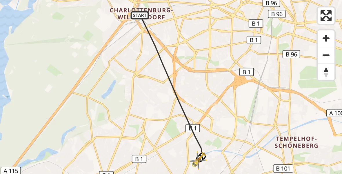 Flugroute Rettungshubschrauber Berlin - Charité Clinic Benjamin Franklin Campus, 14 September 2026, 10:34