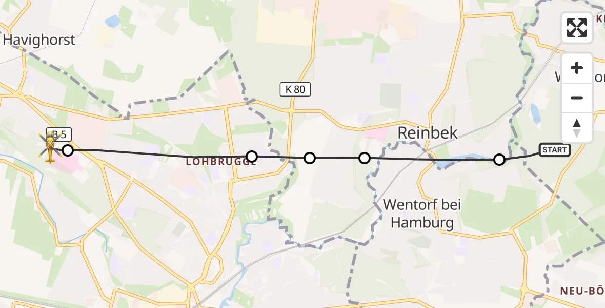 Flugroute Rettungshubschrauber Wohltorf - Christoph Hansa ADAC Hubschrauberlandeplatz, 14 September 2026, 10:43