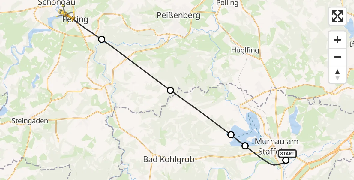 Flugroute Rettungshubschrauber Murnau Accident Hospital - Schongau, 14 September 2026, 10:46