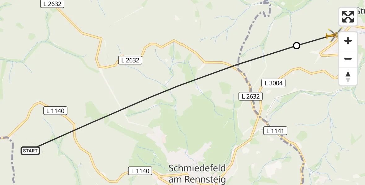 Flugroute Rettungshubschrauber Suhl - Ilmenau, 14 September 2026, 10:47