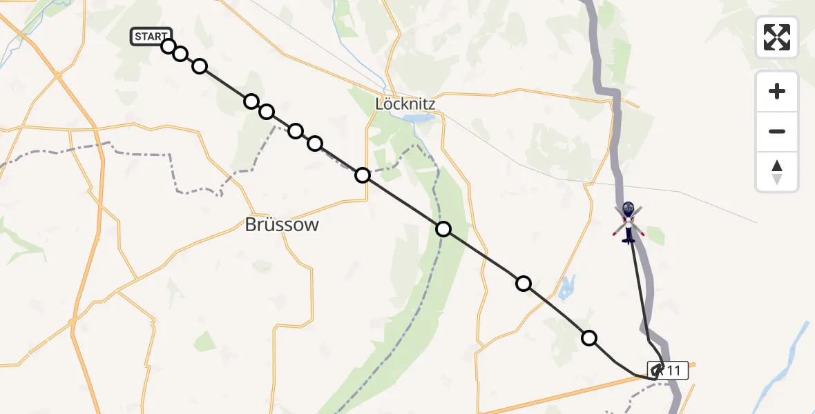 Flugroute Polizeihubschrauber Pasewalk - Grambow, 14 September 2026, 10:47