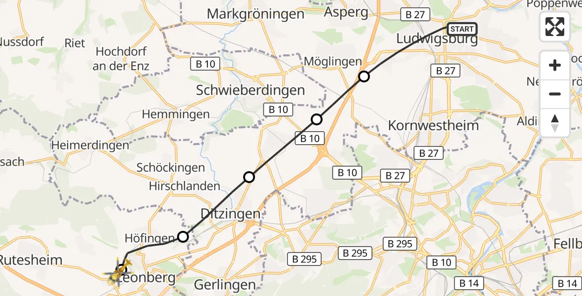 Flugroute Rettungshubschrauber Ludwigsburg - Leonberg Hospital, 14 September 2026, 11:17