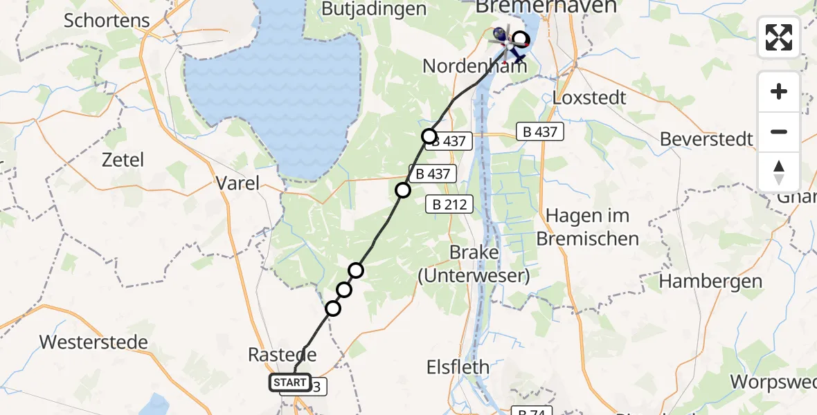 Flugroute Polizeihubschrauber Rastede - Nordenham, 14 September 2026, 11:27