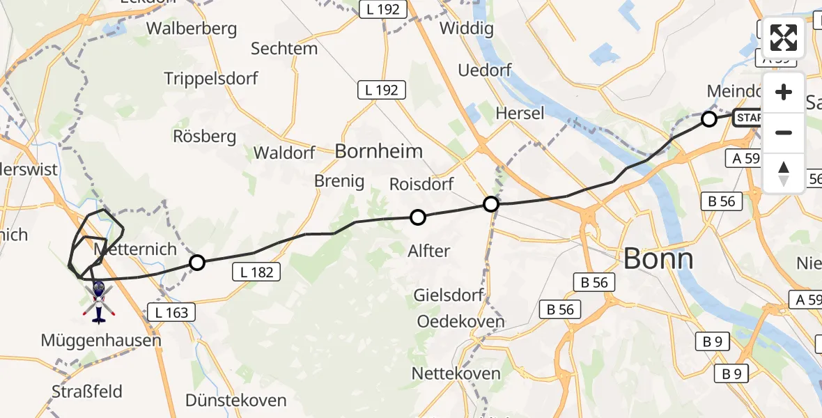 Flugroute Polizeihubschrauber Sankt Augustin - Weilerswist, 14 September 2026, 11:32
