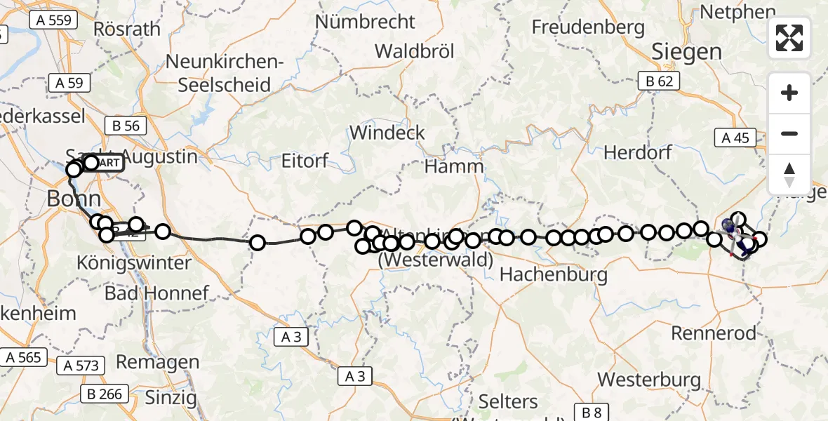 Flugroute Polizeihubschrauber Sankt Augustin - Liebenscheid, 14 September 2026, 11:36