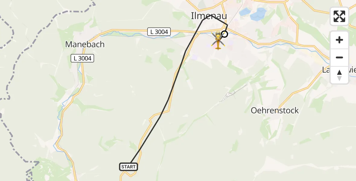 Flugroute Rettungshubschrauber Ilmenau - Ilm-Kreis-Kliniken Arnstadt-Ilmenau Hubschrauberlandeplatz, 14 September 2026, 11:36