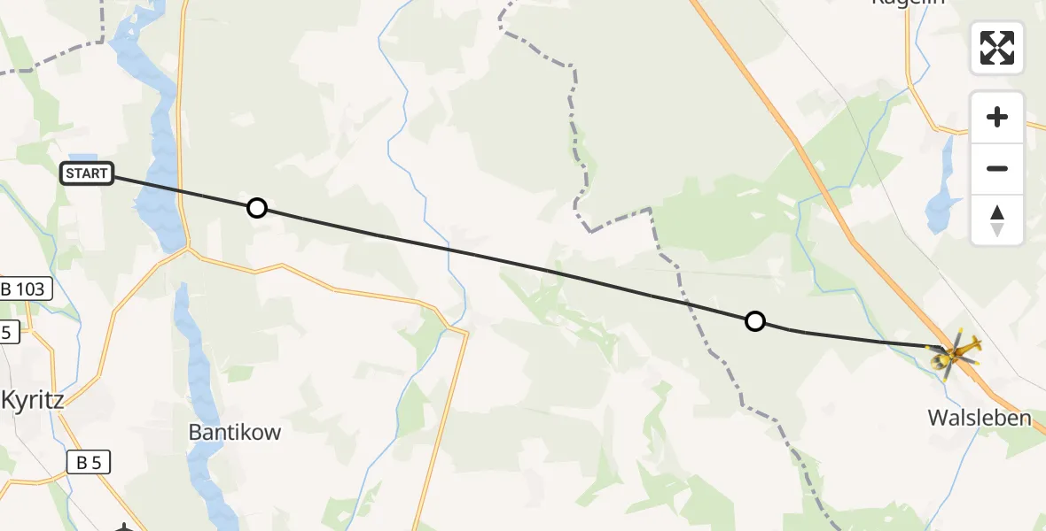 Flugroute Rettungshubschrauber Kyritz - Walsleben, 14 September 2026, 11:47
