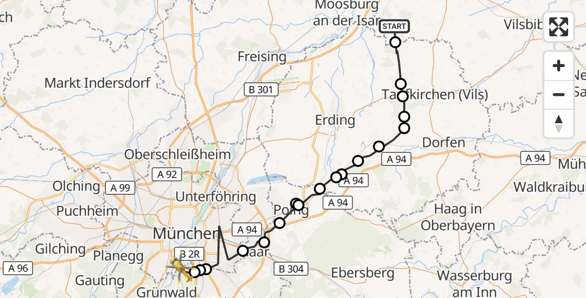 Flugroute Rettungshubschrauber Buch a.Erlbach - ADAC Air Rescue Center Hubschrauberlandeplatz (Christoph 1), 14 September 2026, 11:51