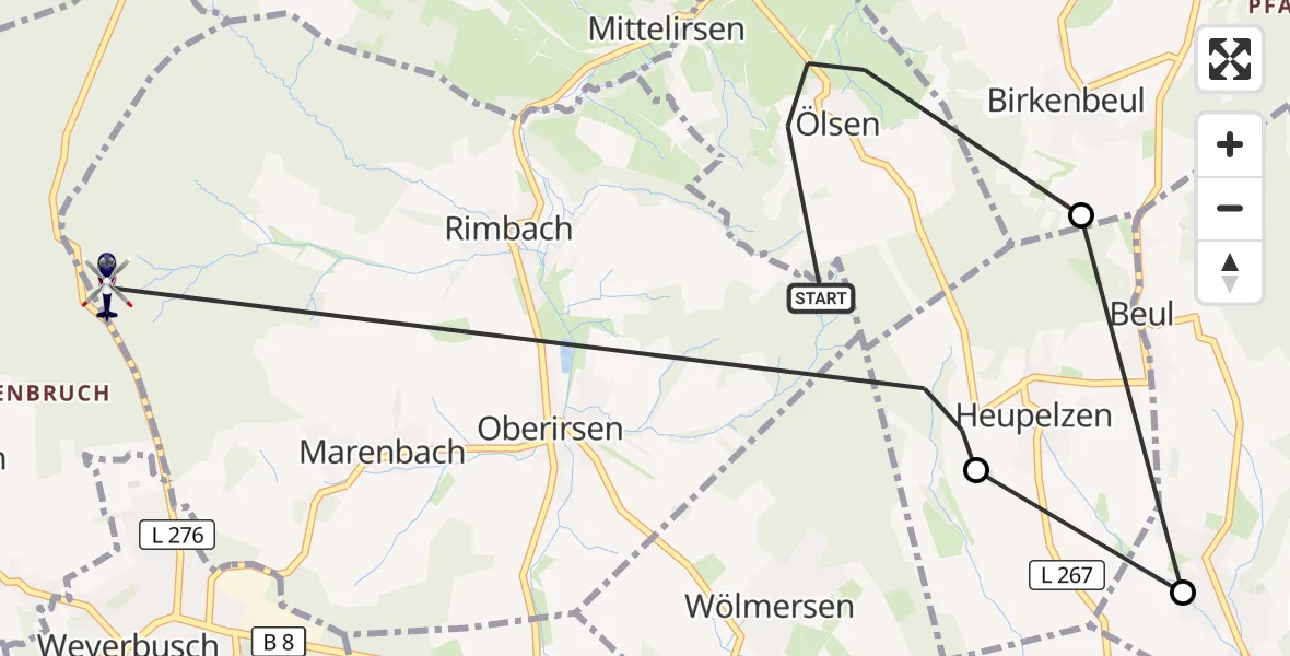 Flugroute Polizeihubschrauber Ölsen - Werkhausen, 14 September 2026, 11:57