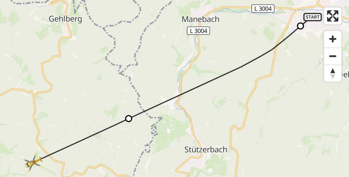 Flugroute Rettungshubschrauber Ilm-Kreis-Kliniken Arnstadt-Ilmenau Hubschrauberlandeplatz - Suhl, 14 September 2026, 11:58