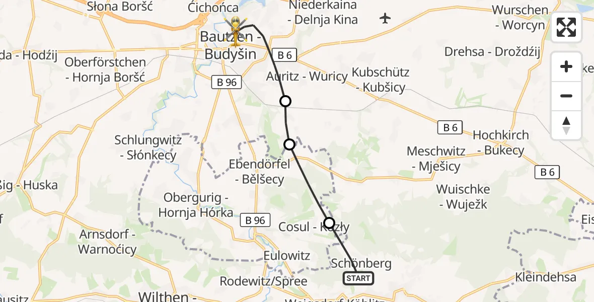 Flugroute Rettungshubschrauber Cunewalde - Bautzen, 14 September 2026, 11:58