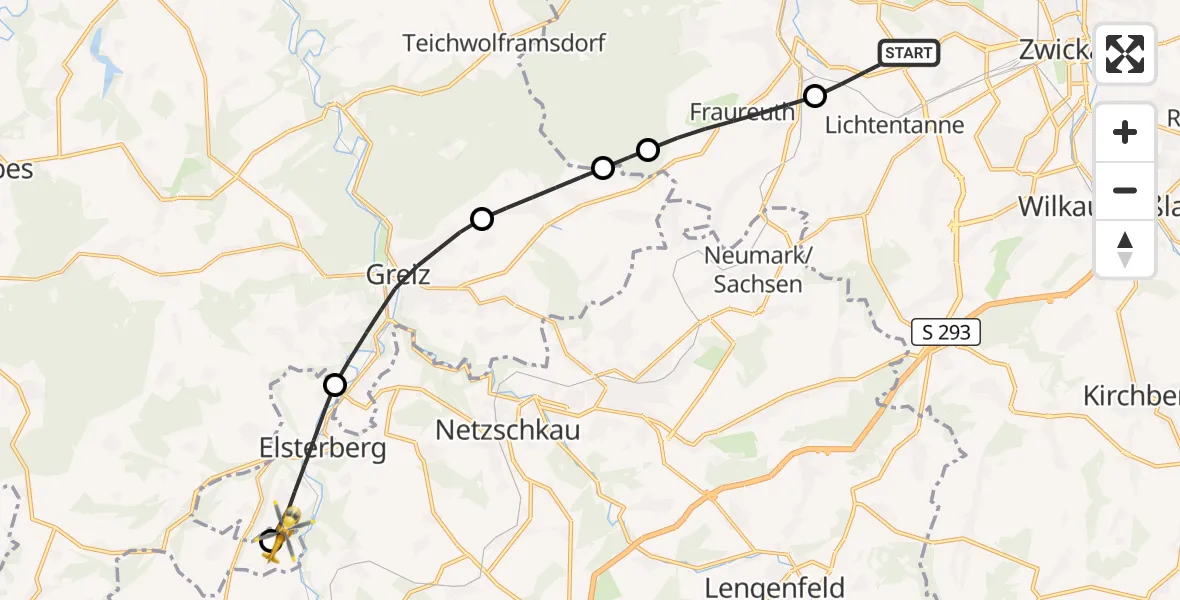 Flugroute Rettungshubschrauber Werdau - Greiz, 14 September 2026, 12:02