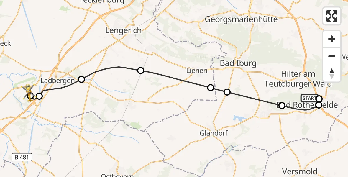 Flugroute Ambulanzhubschrauber Bad Rothenfelde - Christoph  Westfalen-ADAC, 14 September 2026, 12:03