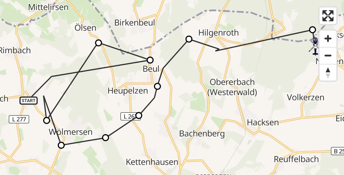 Flugroute Polizeihubschrauber Oberirsen - Racksen, 14 September 2026, 12:07