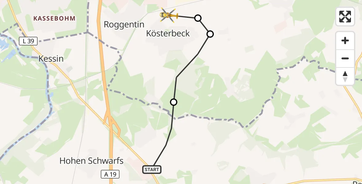 Flugroute Ambulanzhubschrauber Dummerstorf - Roggentin, 14 September 2026, 12:09