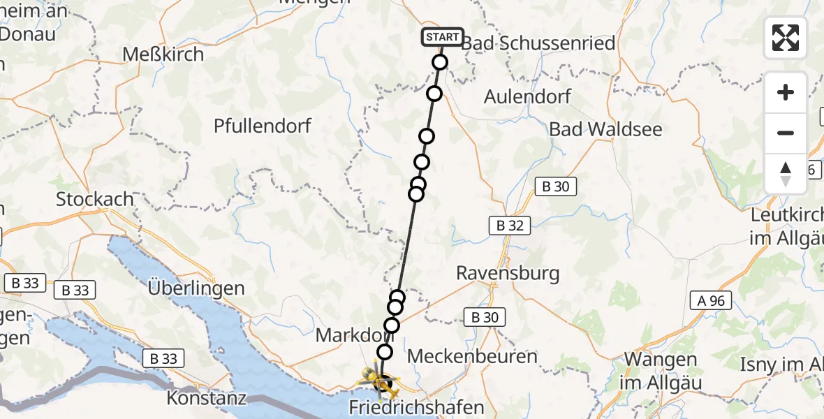 Flugroute Rettungshubschrauber Bad Saulgau - Friedrichshafen Hospital, 14 September 2026, 12:16