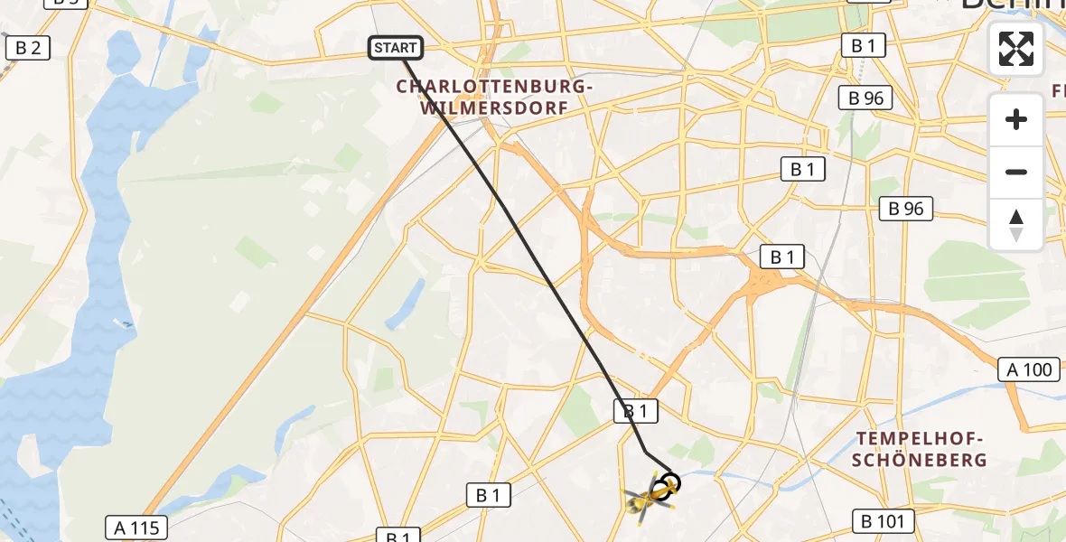 Flugroute Rettungshubschrauber Berlin - Charité Clinic Benjamin Franklin Campus, 14 September 2026, 12:19