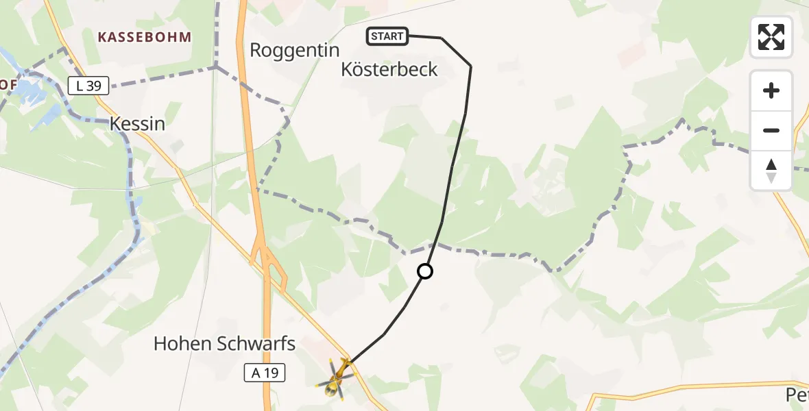 Flugroute Ambulanzhubschrauber Roggentin - Dummerstorf, 14 September 2026, 12:29