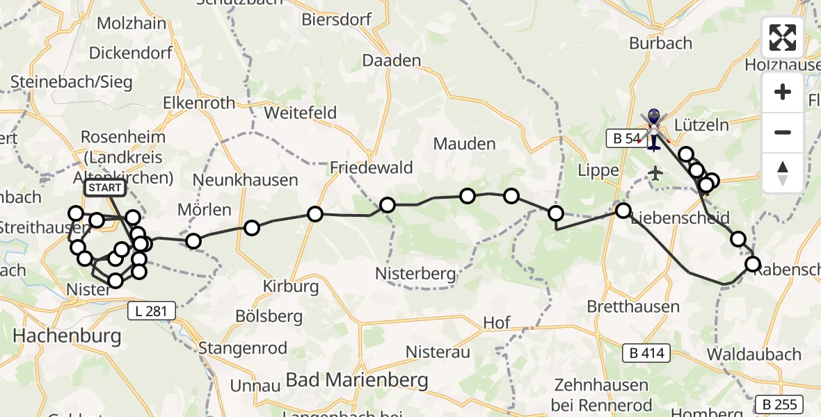 Flugroute Polizeihubschrauber Luckenbach - Siegerland Flughafen, 14 September 2026, 12:33