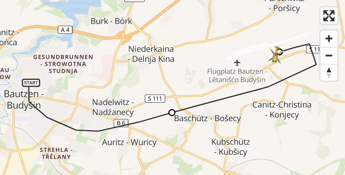 Flugroute Rettungshubschrauber Bautzen - Bautzen Flugplatz, 14 September 2026, 12:34